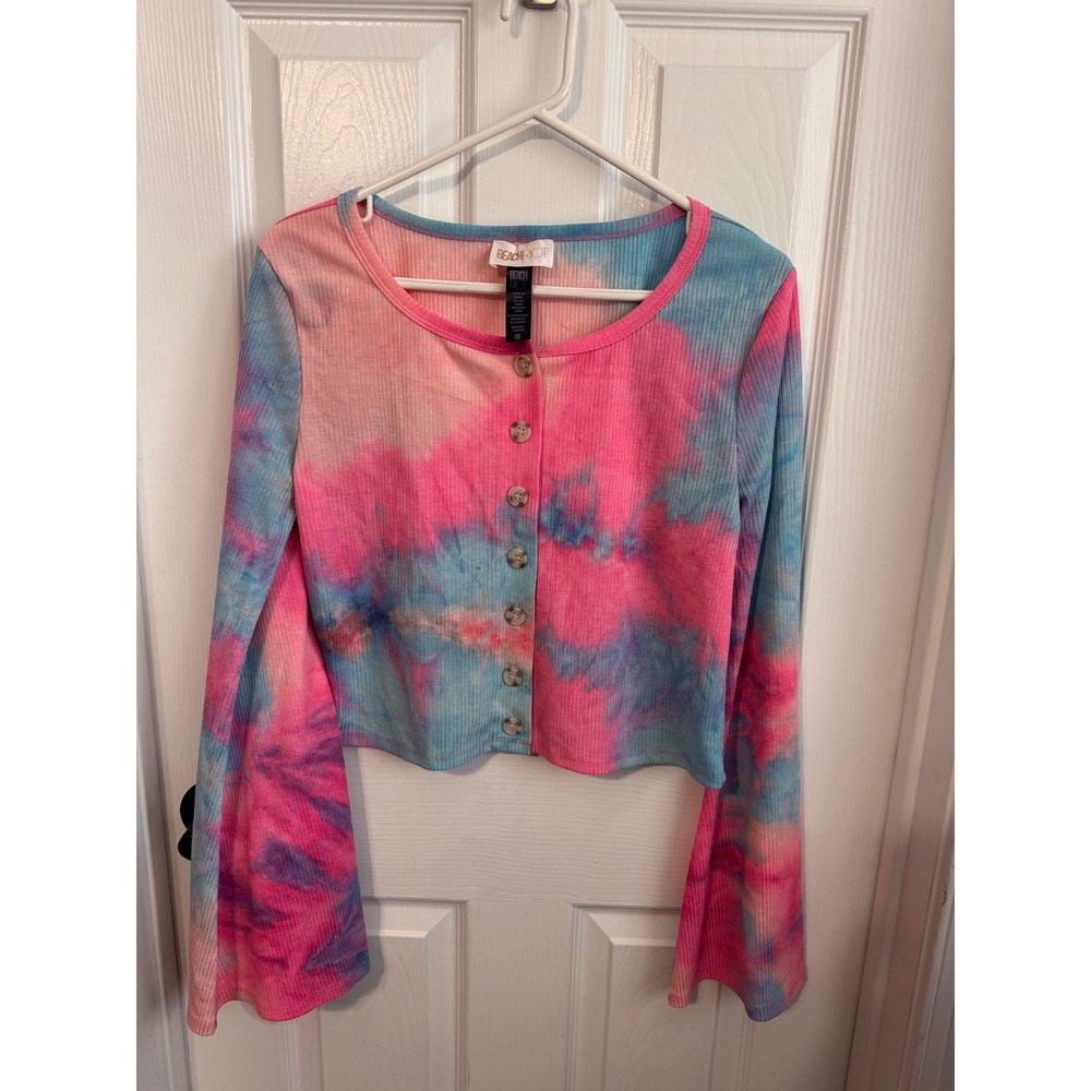 Beach Riot Gigi Tie Dye Ribbed Button-Up Top Medium